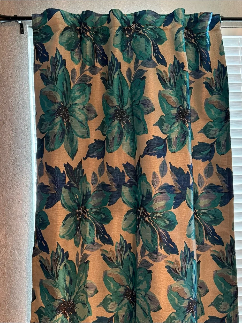 Pier 1 Imports Curtain Panel Hidden Tab Top Blue Floral Brocade 50x84” Lined
